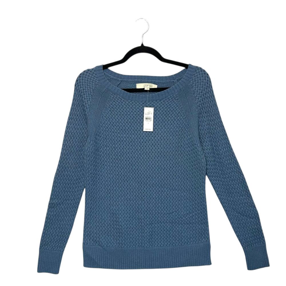 Ann Taylor LOFT Basketweave Knit Sweater NWT Women's Sz S Blue Wool Rabbit Hair